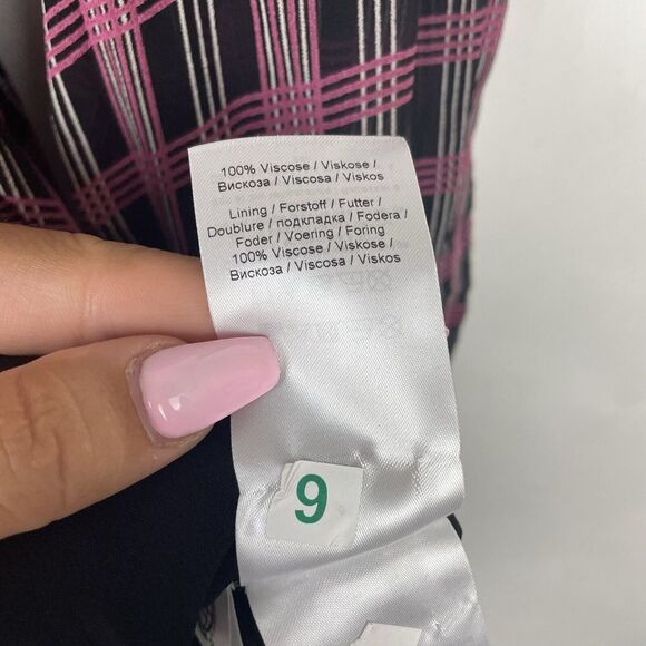 Ganni size EU 38 US 6 pink black Checked georgette mini wrap dress long sleeve - Picture 11 of 11